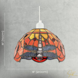 Happy Homewares Vivid Orange And Amber Stained Glass Dragonfly Tiffany Pendant Shade - thumbnail 7