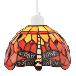 Happy Homewares Vivid Orange And Amber Stained Glass Dragonfly Tiffany Pendant Shade - thumbnail 3