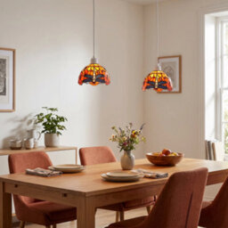 Happy Homewares Vivid Orange And Amber Stained Glass Dragonfly Tiffany Pendant Shade - thumbnail 6