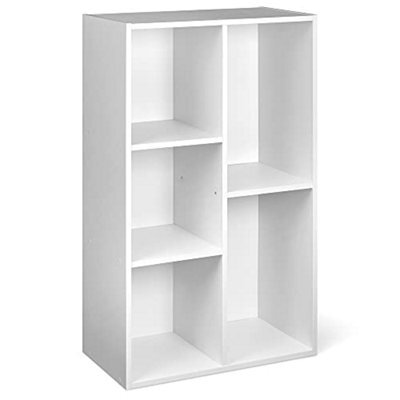 Basics Bookcase With 5 Compartments, Office Shelf, Bookshelf, Living Room, Bedroom, Cube, White 50 X 24 X 80 Cm
