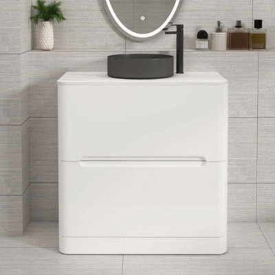 Royal Bathrooms Venice 800mm Gloss White Freestanding Bathroom Countertop Vanity Unit 2 Drawer With Art Round Basin - image 1