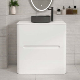 Royal Bathrooms Venice 800mm Gloss White Freestanding Bathroom Countertop Vanity Unit 2 Drawer With Art Round Basin - thumbnail 1