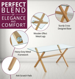 Hallowood Furniture Cullompton Glass Table With Wooden Effect Legs (160Cm) - thumbnail 5