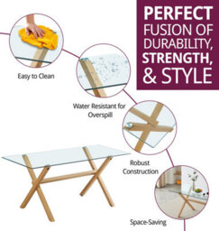 Hallowood Furniture Cullompton Glass Table With Wooden Effect Legs (160Cm) - thumbnail 2
