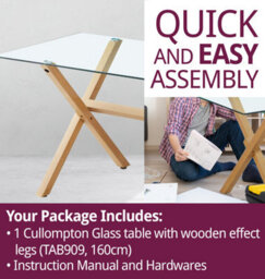 Hallowood Furniture Cullompton Glass Table With Wooden Effect Legs (160Cm) - thumbnail 7