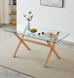 Hallowood Furniture Cullompton Glass Table With Wooden Effect Legs (160Cm) - thumbnail 1