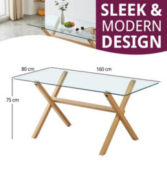 Hallowood Furniture Cullompton Glass Table With Wooden Effect Legs (160Cm) - thumbnail 3