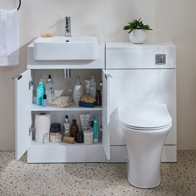 Homestylestore 1050mm White Bathroom Combination Vanity Unit With Toilet Pan And Chrome Finger Pull Handle - image 1