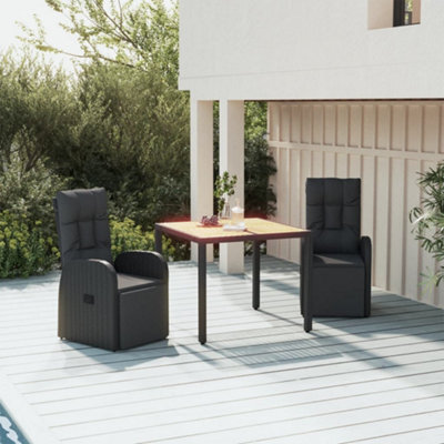 Berkfield 3 Piece Garden Dining Set Black Poly Rattan&solid Wood Acacia - image 1