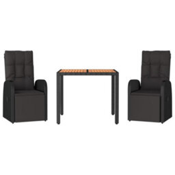 Berkfield 3 Piece Garden Dining Set Black Poly Rattan&solid Wood Acacia - thumbnail 3