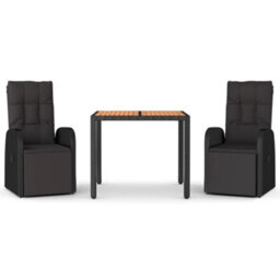 Berkfield 3 Piece Garden Dining Set Black Poly Rattan&solid Wood Acacia - thumbnail 2