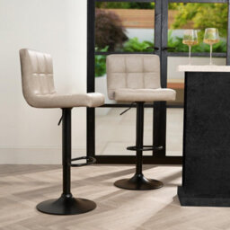 OHS Adjustable Bar Stools X 2 Faux Leather Swivel Seat Kitchen Chair, Beige - thumbnail 1