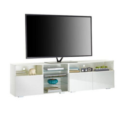 MMT Funiture Designs White Tv Stand Cabinet 200Cm With Led Lights, Storage Shelves Soundbar Shelf 55Cm Tall - thumbnail 4