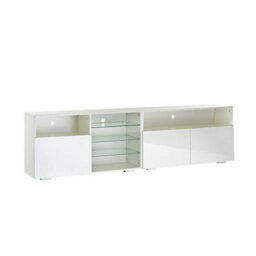 MMT Funiture Designs White Tv Stand Cabinet 200Cm With Led Lights, Storage Shelves Soundbar Shelf 55Cm Tall - thumbnail 5