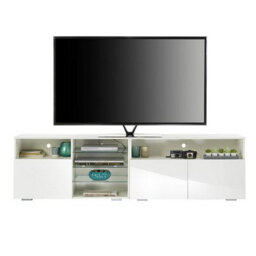 MMT Funiture Designs White Tv Stand Cabinet 200Cm With Led Lights, Storage Shelves Soundbar Shelf 55Cm Tall - thumbnail 2