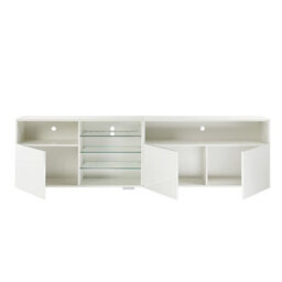 MMT Funiture Designs White Tv Stand Cabinet 200Cm With Led Lights, Storage Shelves Soundbar Shelf 55Cm Tall - thumbnail 3