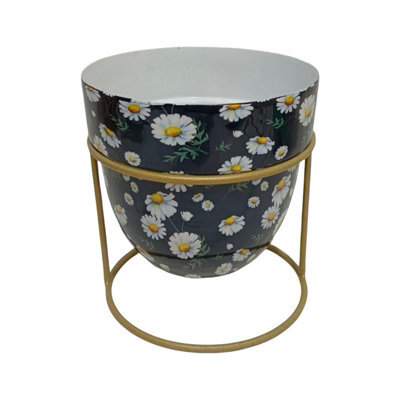 Minster Flower Print Design Planter In Stand - L13 X W13 X H13 Cm - image 1