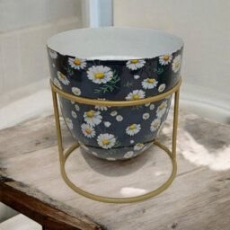 Minster Flower Print Design Planter In Stand - L13 X W13 X H13 Cm - thumbnail 5