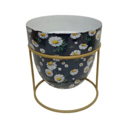 Minster Flower Print Design Planter In Stand - L13 X W13 X H13 Cm - thumbnail 1