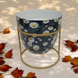 Minster Flower Print Design Planter In Stand - L13 X W13 X H13 Cm - thumbnail 3