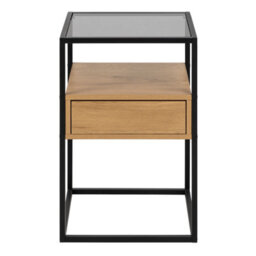 Wyld Haus Wrenna Oak Effect Bedside Table With Tempered Glass Top And Drawer - thumbnail 4