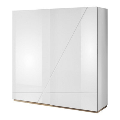 Arte Luxurious Futura Sliding Door Wardrobe With Shelves And Hanging Rail In White Gloss & Oak Riviera (W2000mm X H2160mm X D600mm) - image 1