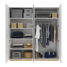 Arte Luxurious Futura Sliding Door Wardrobe With Shelves And Hanging Rail In White Gloss & Oak Riviera (W2000mm X H2160mm X D600mm) - thumbnail 2