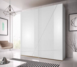 Arte Luxurious Futura Sliding Door Wardrobe With Shelves And Hanging Rail In White Gloss & Oak Riviera (W2000mm X H2160mm X D600mm) - thumbnail 5