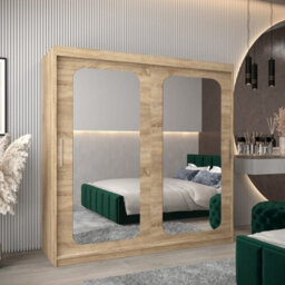 Arte Uppsala T3 Sliding Door Wardrobe 200Cm In Oak Sonoma - Classic Woodgrain Mirrored Storage