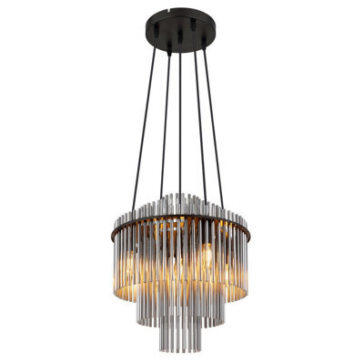 Luminosa Lighting Luminosa Gorley Pendant Ceiling Light Matt Black Smoke Glass Shade 5X E14 - image 1