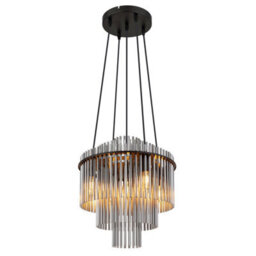 Luminosa Lighting Luminosa Gorley Pendant Ceiling Light Matt Black Smoke Glass Shade 5X E14