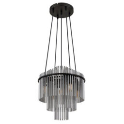 Luminosa Lighting Luminosa Gorley Pendant Ceiling Light Matt Black Smoke Glass Shade 5X E14 - thumbnail 2