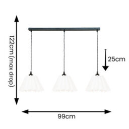 Valuelights Lauren White Pleat 3 Drop Bar Matte Black Diner Ceiling Pendant Light With Bulbs - thumbnail 4