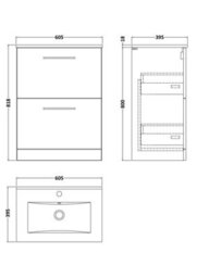 Balterley  Contemporary Bathroom 2 Soft Close Drawer & Minimalist Floor Standing Vanity Unit Basin, Charcoal Black, 600mm - thumbnail 2