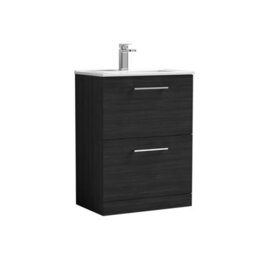 Balterley  Contemporary Bathroom 2 Soft Close Drawer & Minimalist Floor Standing Vanity Unit Basin, Charcoal Black, 600mm - thumbnail 1