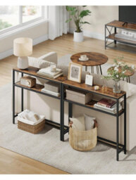 LEDREM Console Table, 2-Tier Sofa Table, 20 X 80 X 80 Cm, Narrow Entryway Table, For Living Room, Bedroom - thumbnail 2