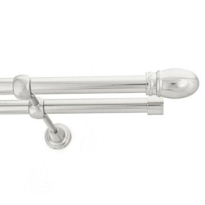 Toolty Double Metal Curtain Pole 19/19mm With Finials Rod Classic Brackets Oval 230Cm Inox
