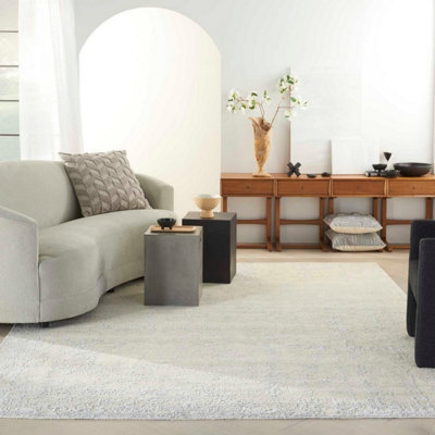 Ivory Silver Blue Handmade Luxurious Modern,abstract Rug For Bedroom & Living Room-61Cm X 91Cm