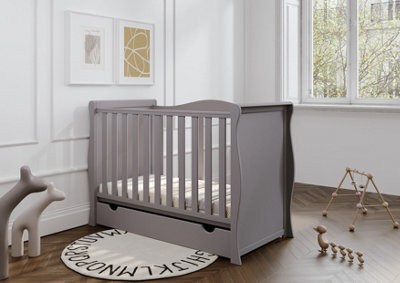 VICULII Willow Sleigh Mini Cot Bed Grey With Drawer And Bamboo Mattress - image 1