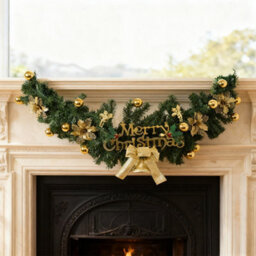 Living And Home Christmas Rattan Wreath, Artificial Hanging Holiday Decoration, 150Cm X 45Cm