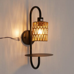 Living And Home 42Cm H E27 Bulb Base Sand Black Wall Lamp Wall Light With Paper Rope Lampshade - thumbnail 1
