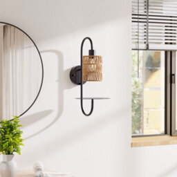 Living And Home 42Cm H E27 Bulb Base Sand Black Wall Lamp Wall Light With Paper Rope Lampshade - thumbnail 7