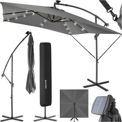 Tectake Parasol Sunna - 250 X 250 Cm With Led Solar Lighting, With Protective Cover - Light Grey - image 1