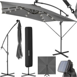 Tectake Parasol Sunna - 250 X 250 Cm With Led Solar Lighting, With Protective Cover - Light Grey - thumbnail 1
