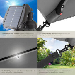Tectake Parasol Sunna - 250 X 250 Cm With Led Solar Lighting, With Protective Cover - Light Grey - thumbnail 4