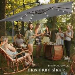 Tectake Parasol Sunna - 250 X 250 Cm With Led Solar Lighting, With Protective Cover - Light Grey - thumbnail 7