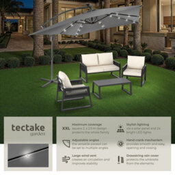 Tectake Parasol Sunna - 250 X 250 Cm With Led Solar Lighting, With Protective Cover - Light Grey - thumbnail 2