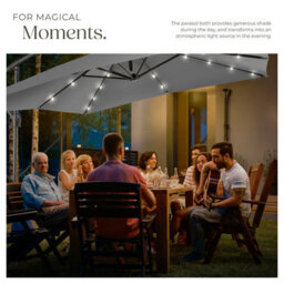 Tectake Parasol Sunna - 250 X 250 Cm With Led Solar Lighting, With Protective Cover - Light Grey - thumbnail 3