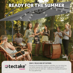 Tectake Parasol Sunna - 250 X 250 Cm With Led Solar Lighting, With Protective Cover - Light Grey - thumbnail 8