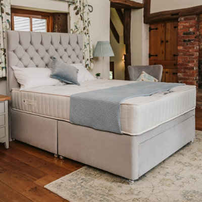 Divan Base Direct Opal Deluxe Orthopaedic Sprung Divan Bed Set 5Ft King 4 Drawers Continental - Plush Light Silver - image 1